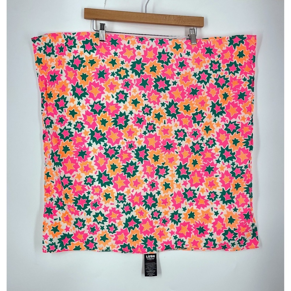 Lush Snow Fairy Organic Cotton Scarf Neon Pink‎ Starburst Floral Square Print